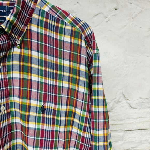 Polo Ralph Lauren Shirt Madras Plaid Lightweight Preppy Classic Vintage 80s 90s - Picture 3 of 8